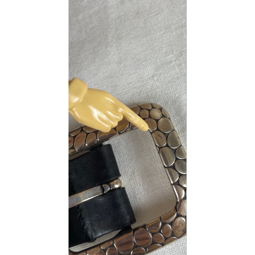 Vintage Brighton Black Woven Leather Belt 34 Silver Western Buckle - Picture 14 of 14